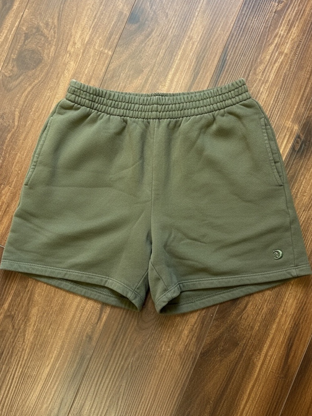Daydreamer Olive Green Cotton Sweat Shorts - Elastic Waistband, Embroidered Logo